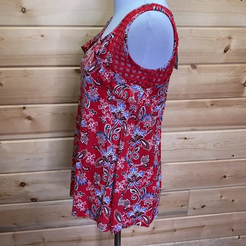 Maurices Paisley Bandana Ruffle Lace Sleeveless Blouse X-Small NWT